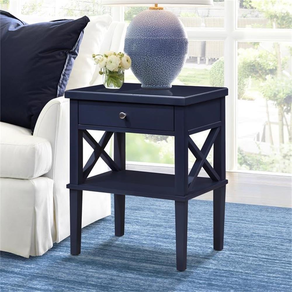 Comfort Pointe Marta Nightstand Midnight Blue: Transitional Style Bedside Table with Shelf, MDF & Hardwood