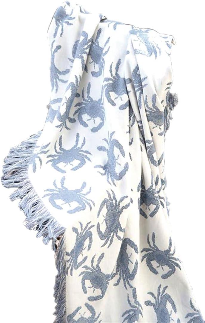 Blue Crab Patterned Cotton Rayon Throw Blanket