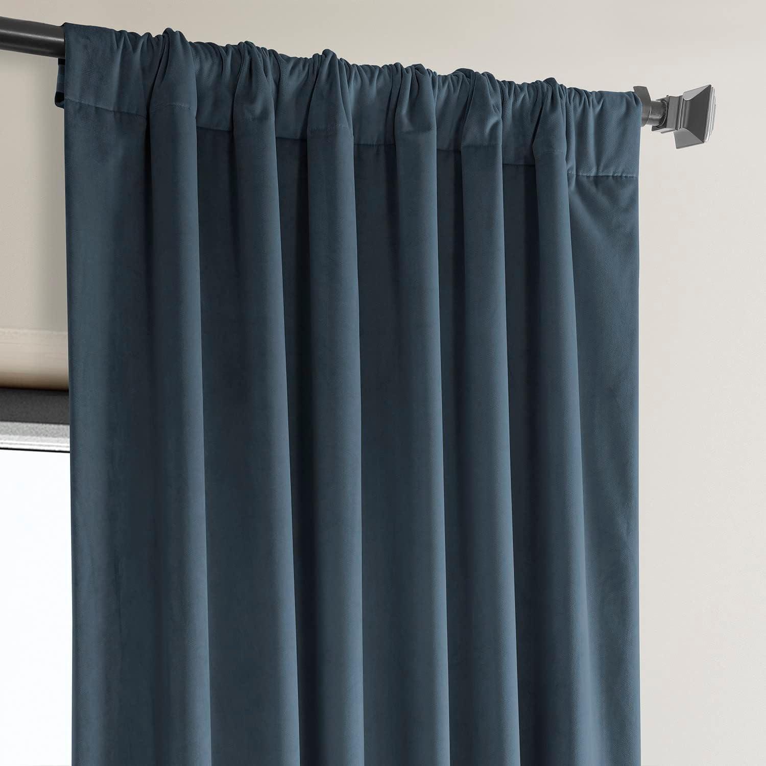 London Blue Plush Velvet Curtain (1 Panel), London Blue, 50W X 108L