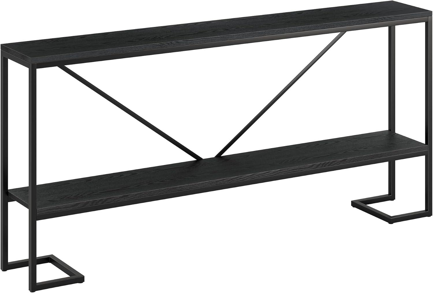 Evelyn&Zoe Phoebe 64" Wide Rectangular Console Table, Blackened Bronze/Black Grain