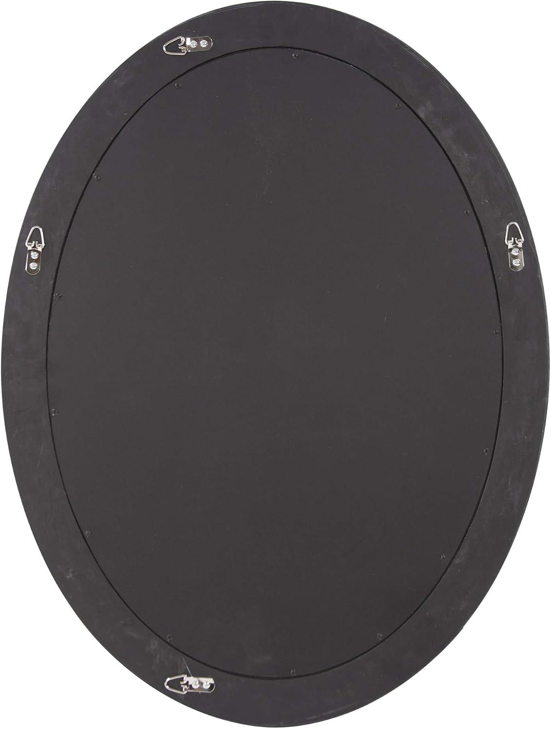 Glossy Black Oval Wood Framed Beveled Wall Mirror