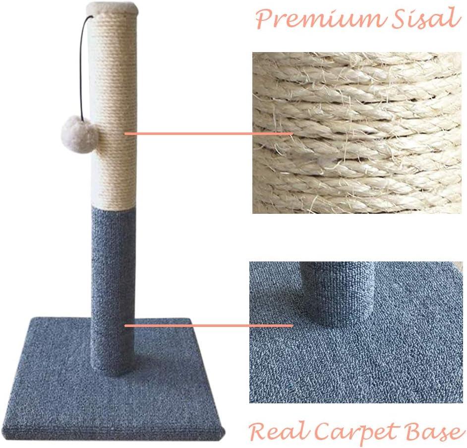 Barelove Cat Scratching Post Tower, Tall Cat Scratch Post, Natural Sisal Rope Scratcher Posts Refill for Indoor Cats, Carpet Cat Scratching Post with Replaceable Toys, Sturdy Base (Grey)