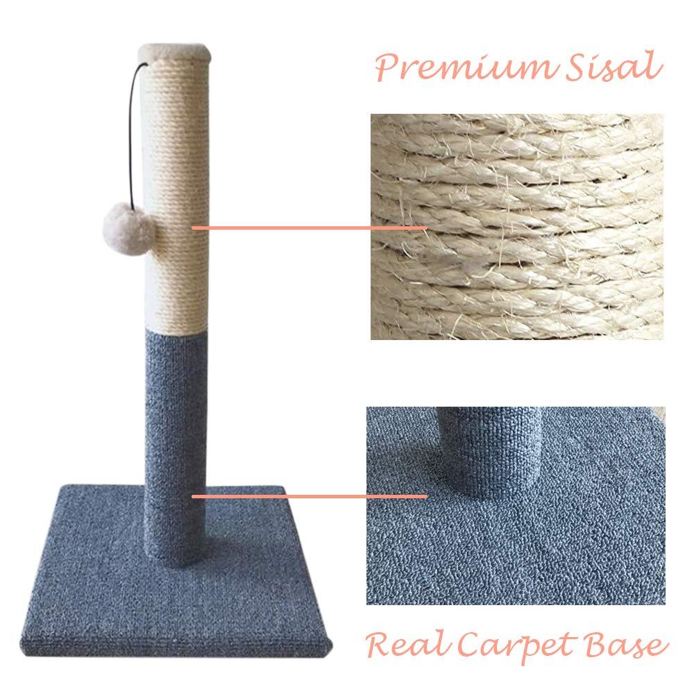 Barelove Cat Scratching Post Tower, Tall Cat Scratch Post, Natural Sisal Rope Scratcher Posts Refill for Indoor Cats, Carpet Cat Scratching Post with Replaceable Toys, Sturdy Base (Grey)