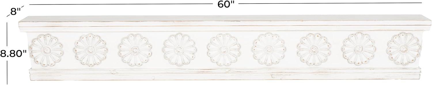 DecMode 36" x 5" Intricate Carved 1-Tier White Floral Wall Shelf