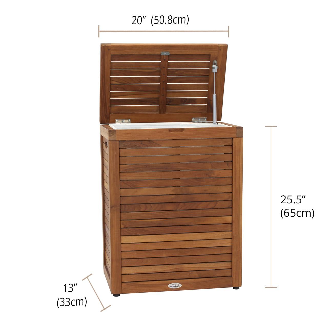 Aqua Teak Moti Wood Laundry Hamper with Handles