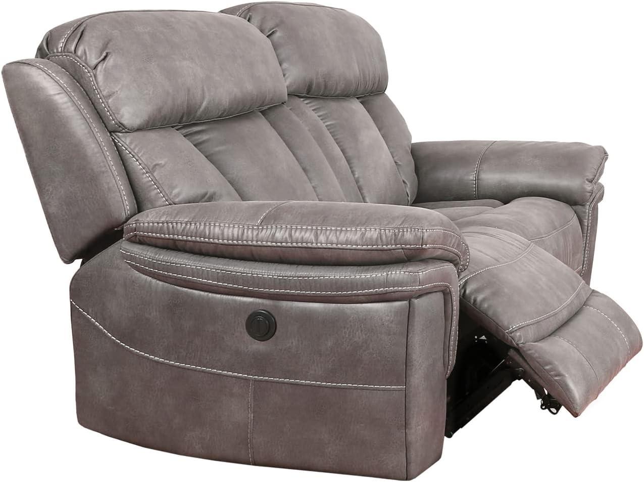 Estelle Power Loveseat in Gunmetal Fabric