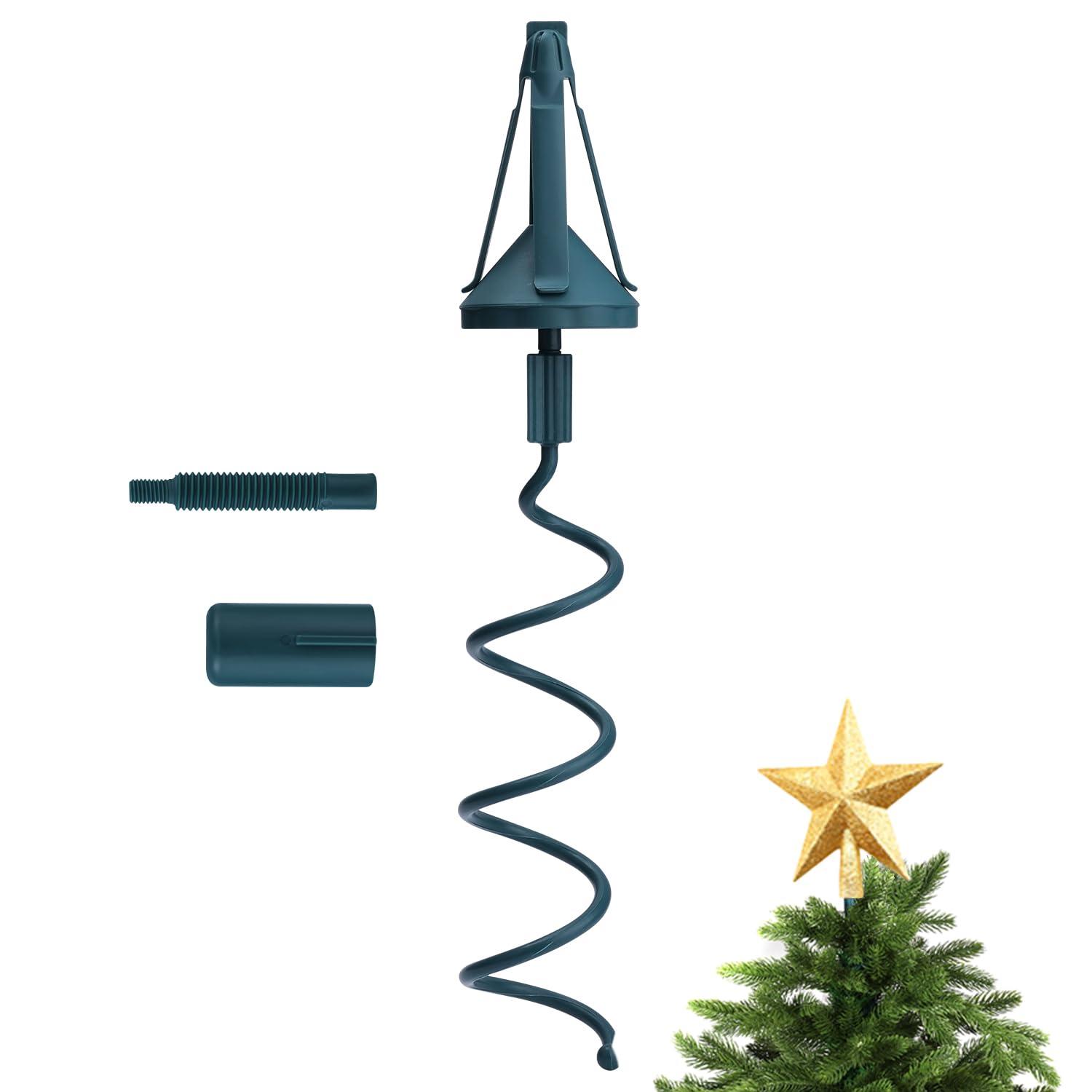 [Christmas Tree Topper Holder] - Twist-on Holiday Universal Tree Topper Stabilizer Fits All Base Types- Metal Green Support Rod with Adjustable attachments to stabilize Seasonal Treetop Ornaments