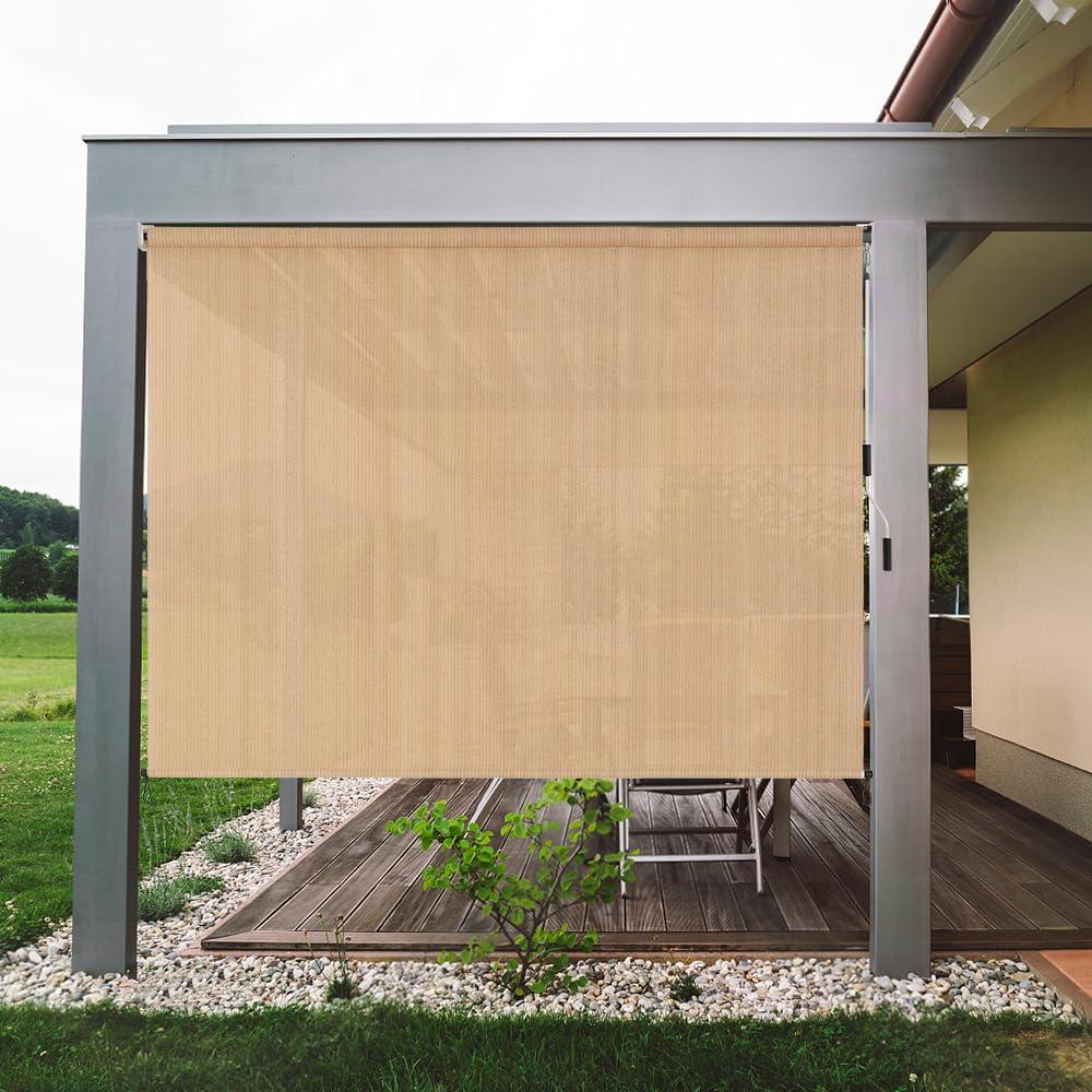 SMONTER Outdoor Sunshade Roller Shade 6'W x 6'H (72" Wx72 H), Exterior Cordless Roll Up Shades Blinds, UV Protection Shade Cloth with Crank Operation for Outside Windows Patio Porch Gazebo, Walnut