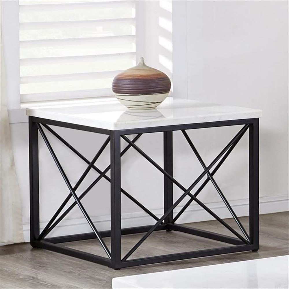 Skyler Marble Top Square End Table White/Black - Steve Silver Co.: Modern Living Room Accent, X-Stretchers, No Tools Assembly