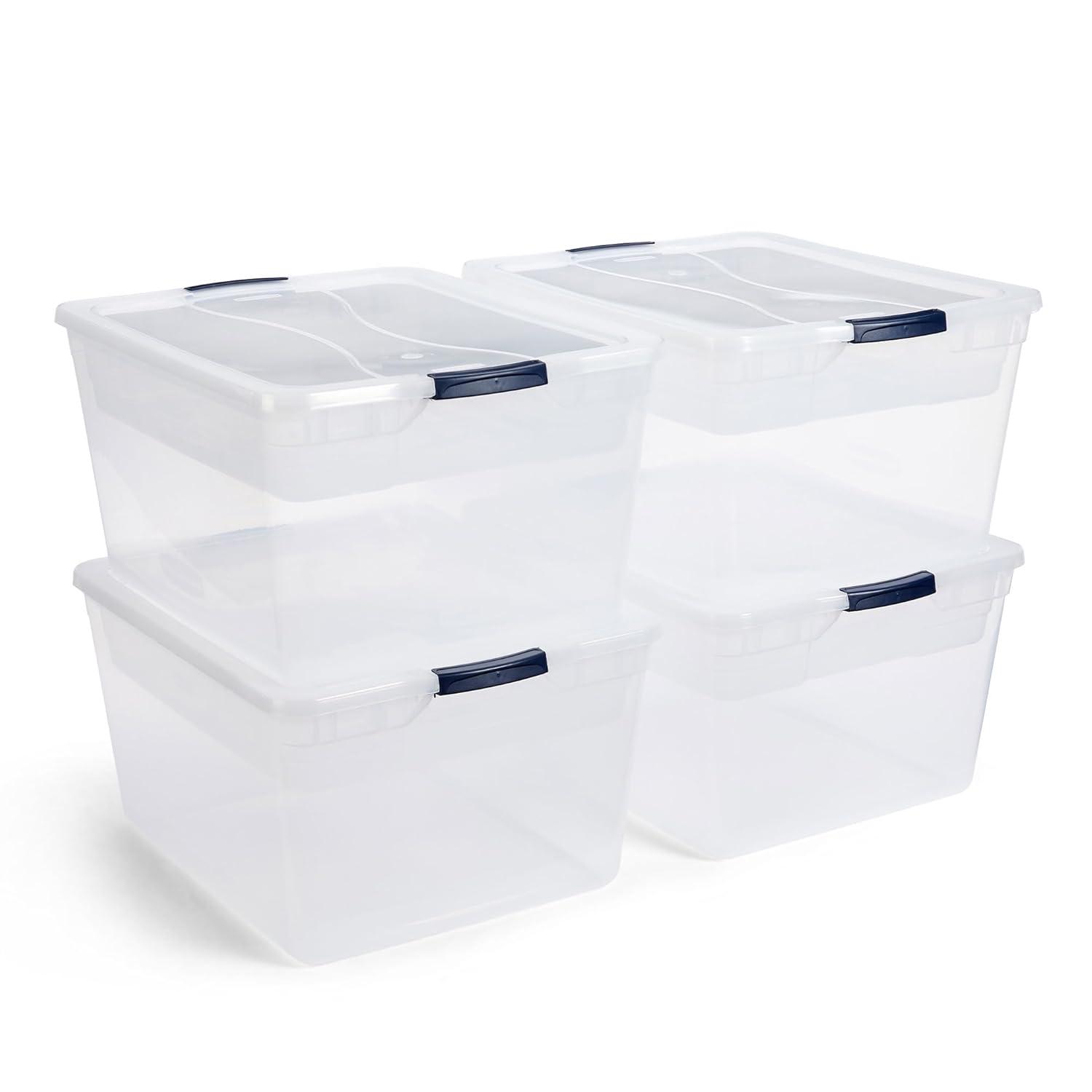 Clear Stackable Plastic Storage Bins with Latching Lids, 71 Quart
