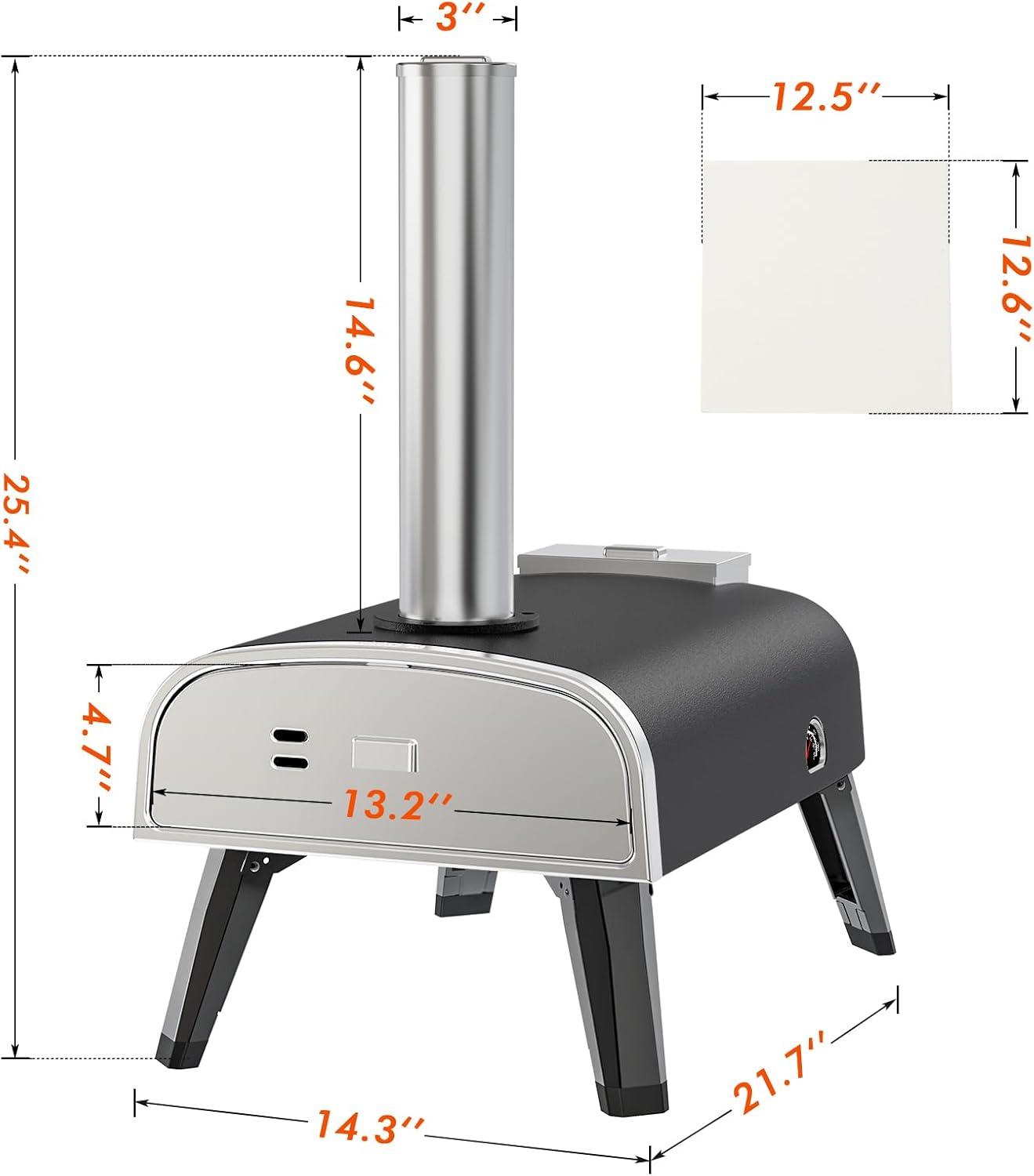 Pizza Oven Outdoor 12" Wood Fired Pizza Ovens Pellet Pizza Stove for Outside, Portable Stainless Steel Pizza Oven for Backyard Pizza Maker Portable Mobile Outdoor Kitchen (Swivel Grey)