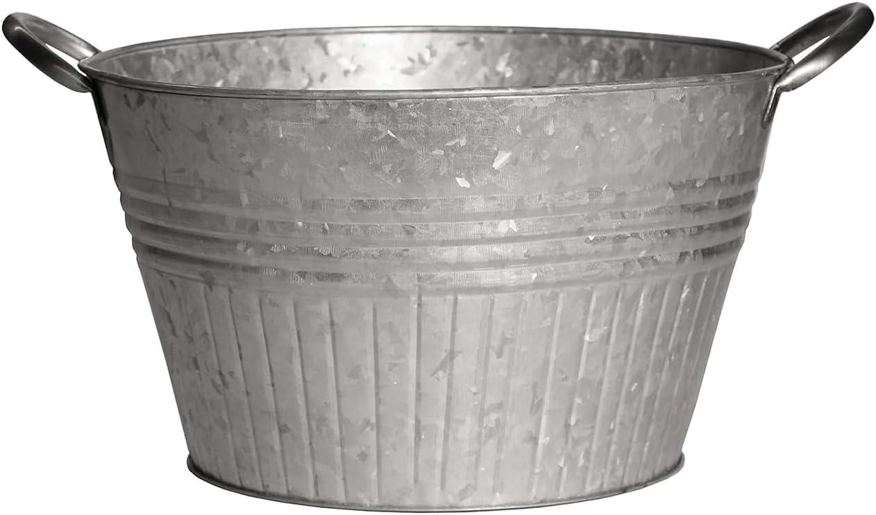 14" Galvanized Silver Round Metal Tub Planter