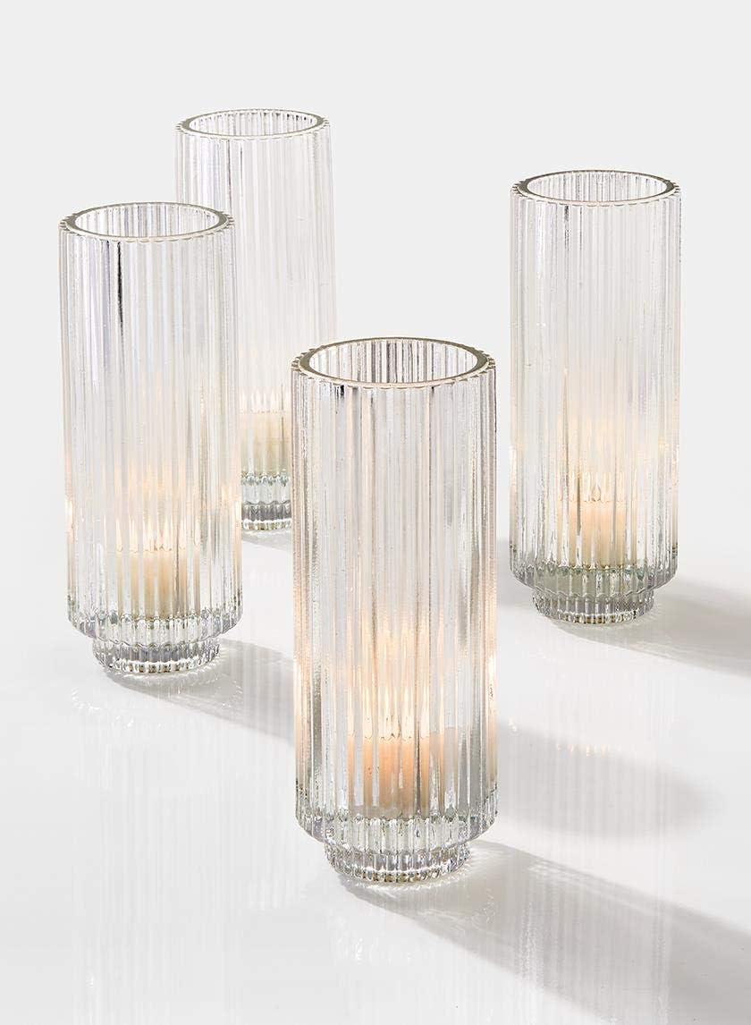 Serene Spaces Living Set of 4 Tall Clear Ribbed Glass Votive Holder, Perfect for Weddings and Home Décor, Measures 6.25" Tall and 2.25" Diameter