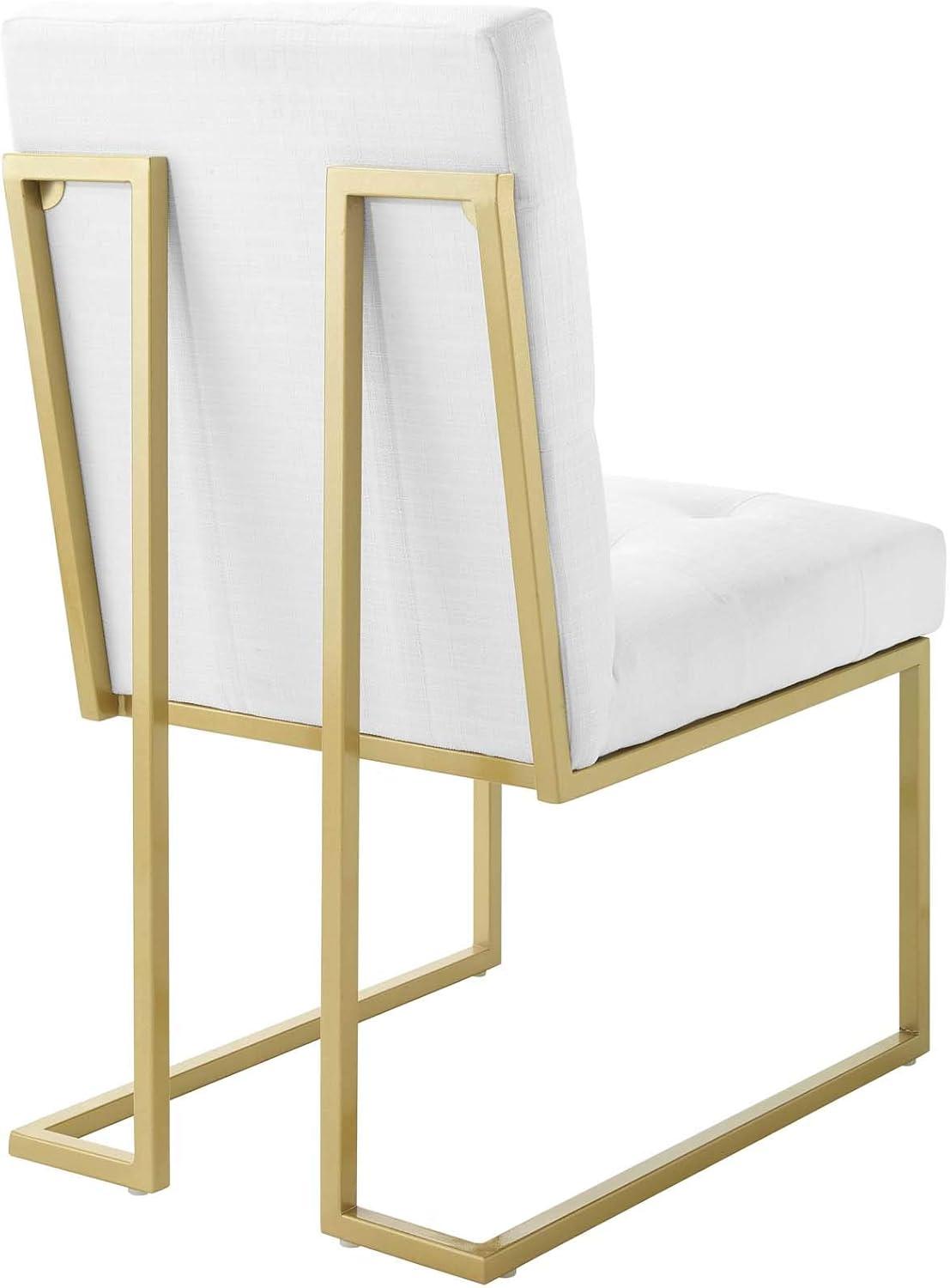 White Tufted Upholstered Dining Chair with Gold Stainless Steel Frame