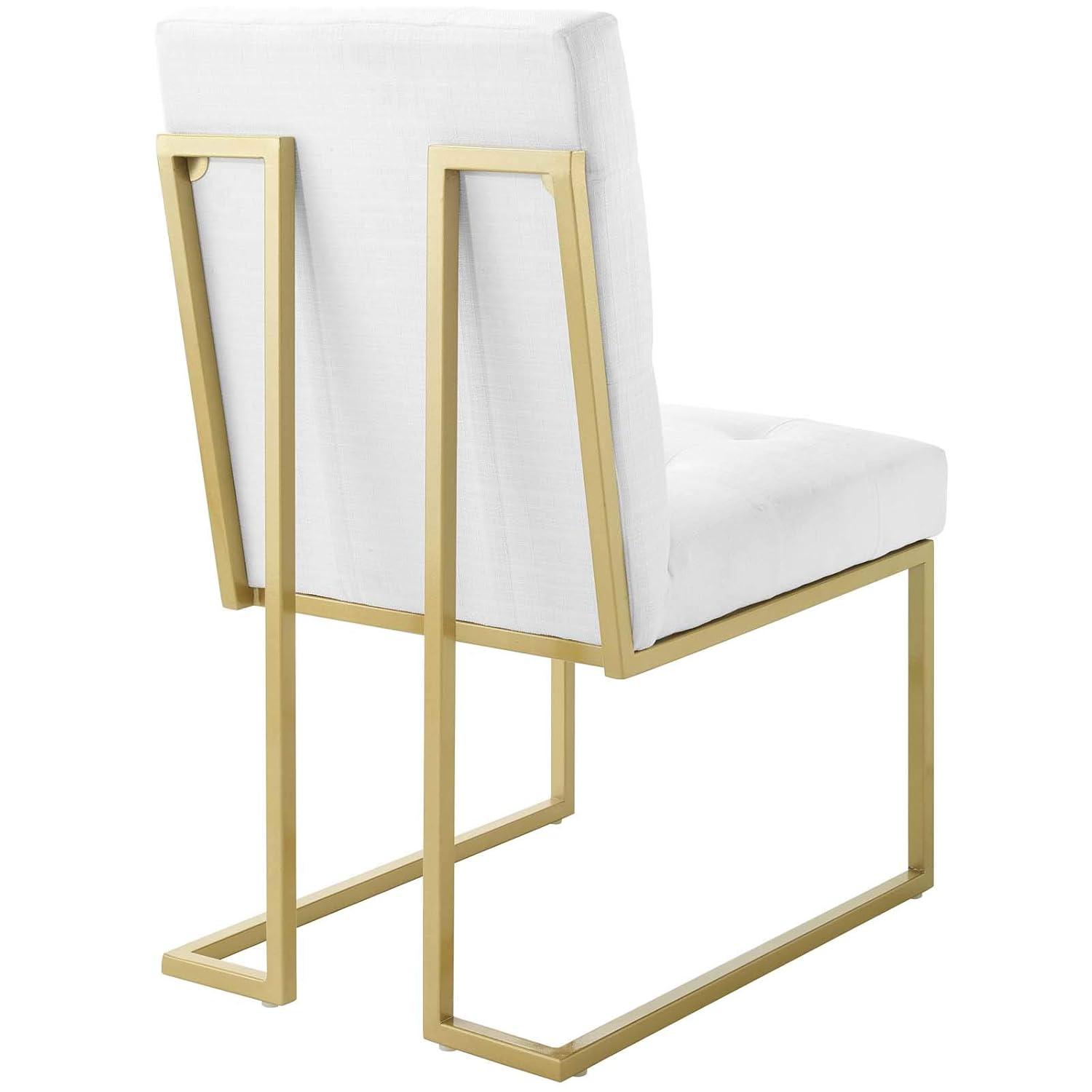Privy Gold Stainless Steel Upholstered Fabric Dining Accent Chair-EEI-3743