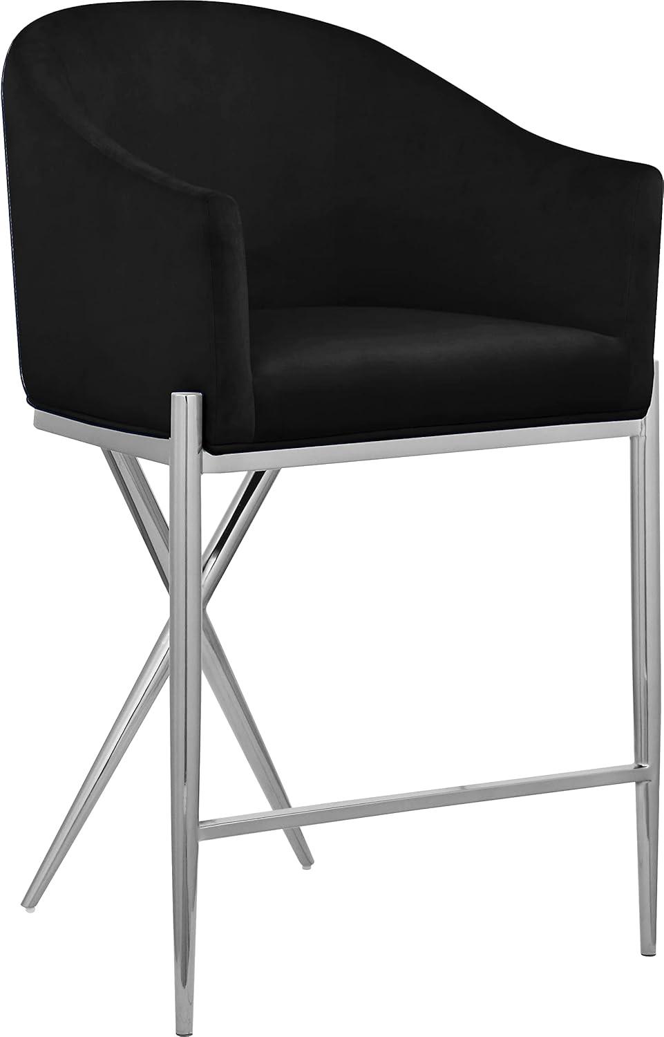 Meridian Furniture Xavier Black Velvet Counter Stool with Chrome Metal Legs