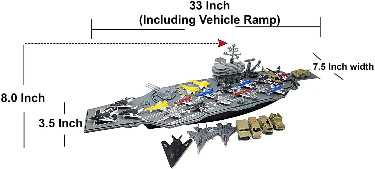 Toy Essentials Aircraft Carrier Toy with Military Vehicles, 3.5 in x 33 in, 3-14 Years