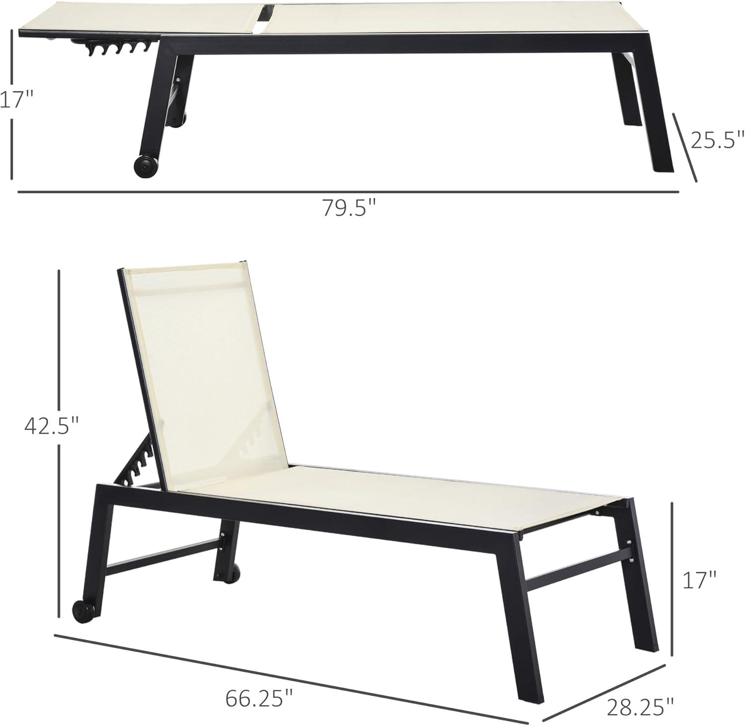 Cream Armless Outdoor Steel Chaise Lounge Chair