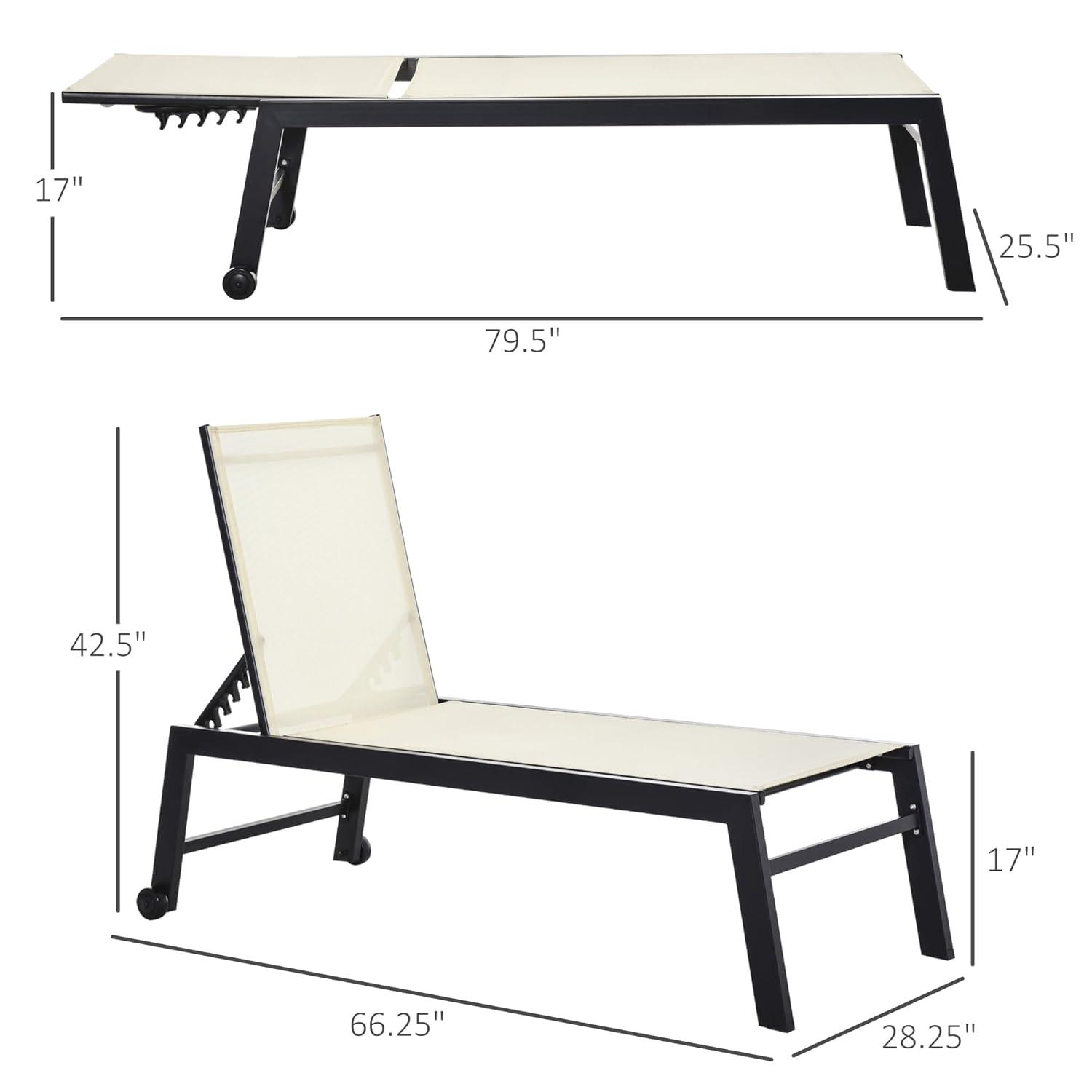 Outsunny Chaise Lounge Outdoor Pool Chair with Wheels, Five Position Recliner for Suntanning, Sunbathing, Steel Frame, Breathable Fabric, Cream White