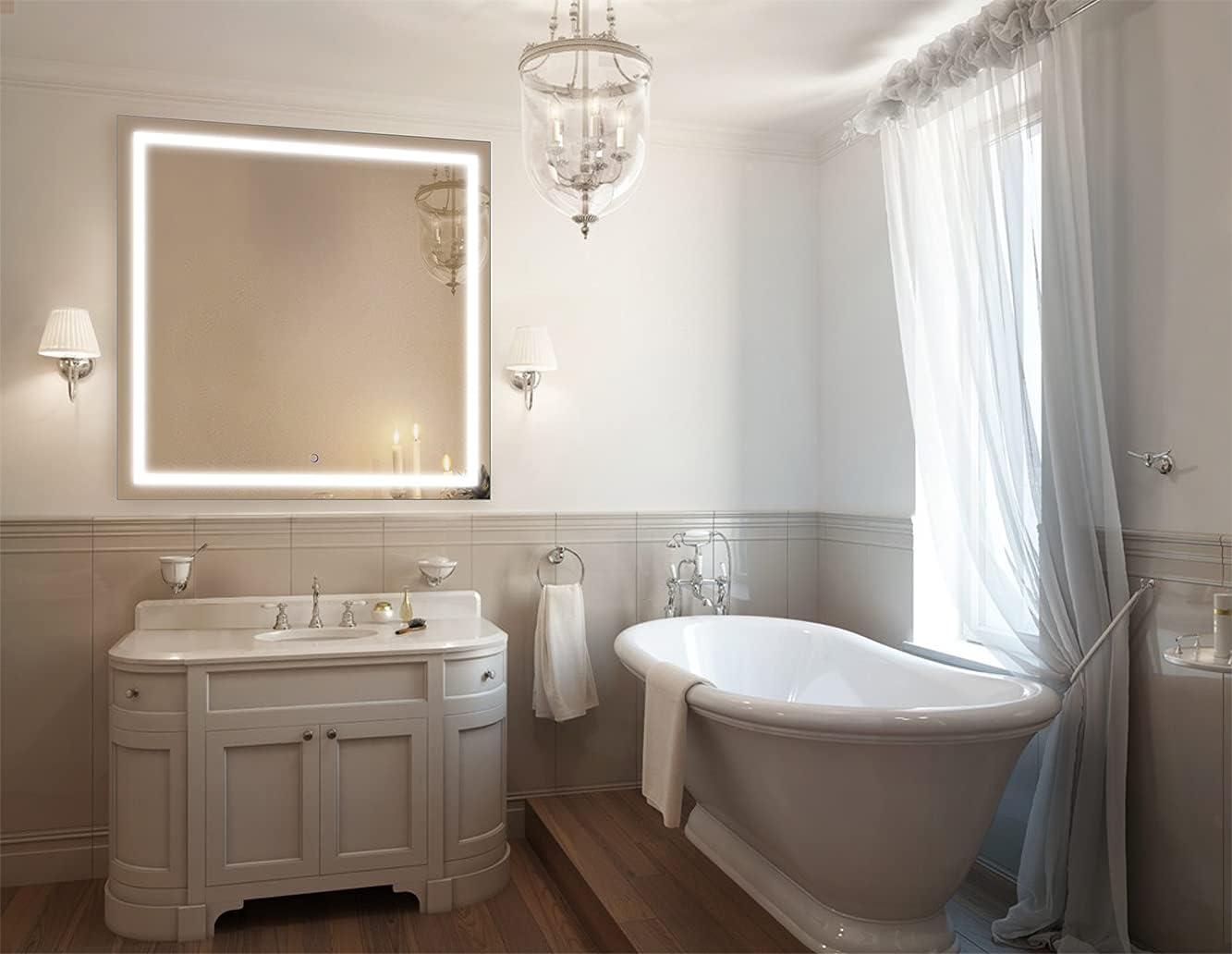 Krugg Icon Square LED Bathroom Mirror with Dimmer and Defogger - 3 Sizes