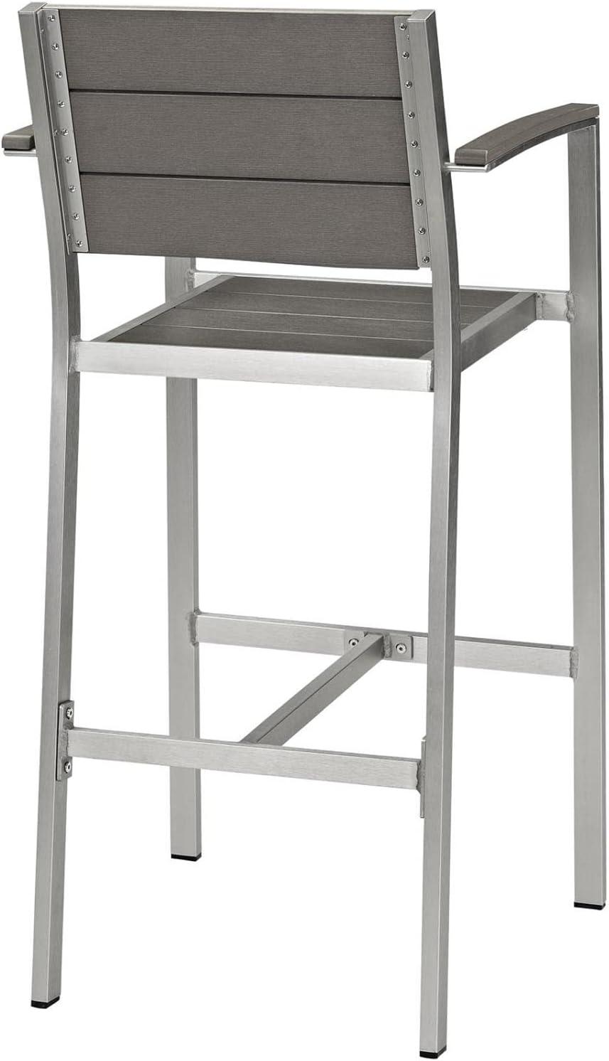 Modway Shore Aluminum Outdoor Patio Bar Stool in Silver Gray