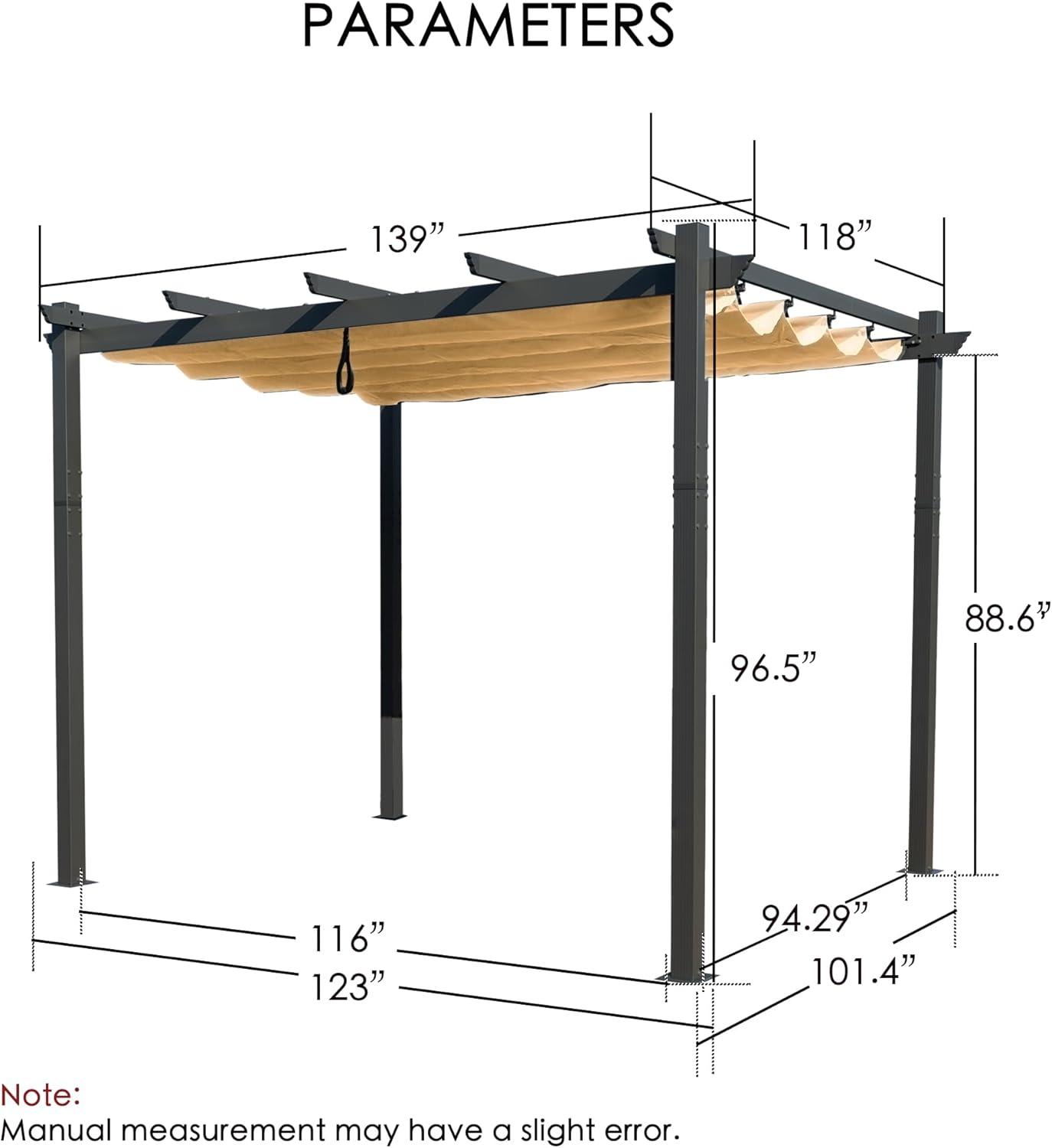 Beige Aluminum Outdoor Pergola with Retractable Canopy