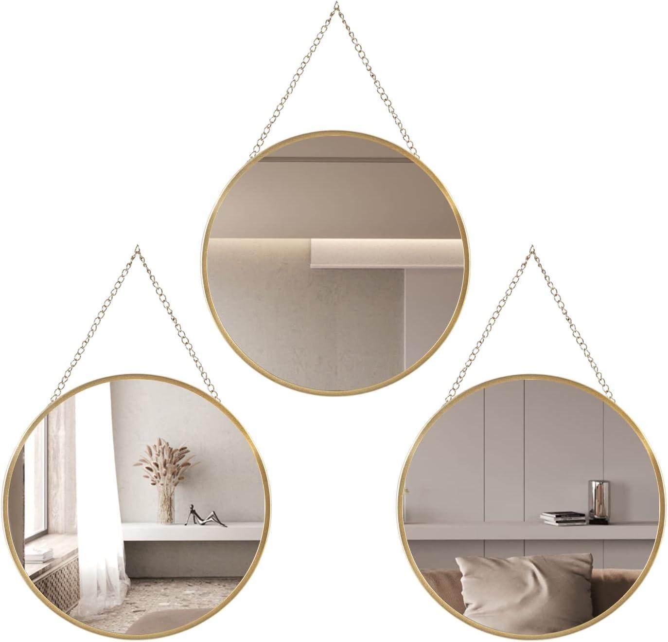 Small Hanging Circle Mirror, Gold Wall Mirror with Hanging Chain, Round Mirrors for Wall Decor Entryway, Bathroom, Bedroom, Vanity, Living Room, 10"