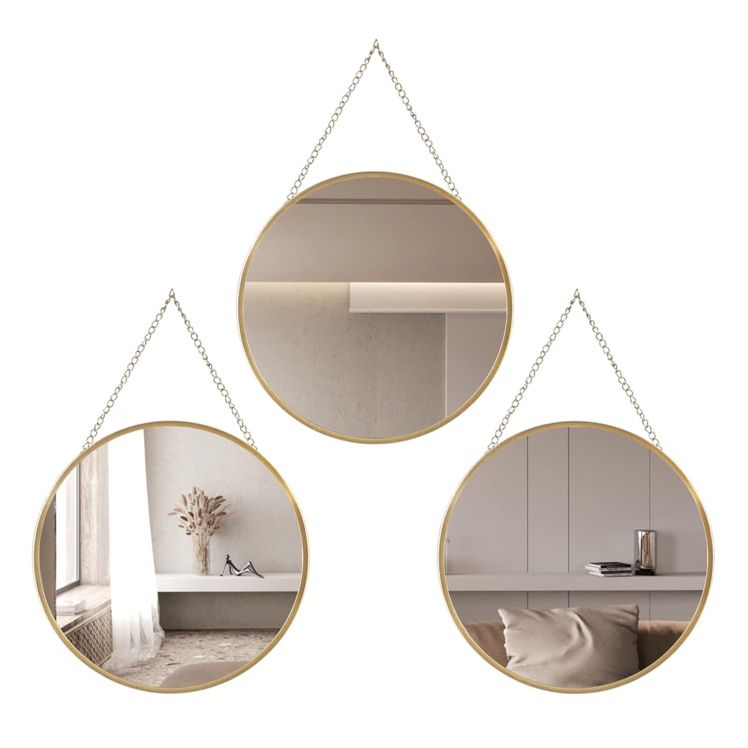 Small Hanging Circle Mirror, Gold Wall Mirror with Hanging Chain, Round Mirrors for Wall Decor Entryway, Bathroom, Bedroom, Vanity, Living Room, 10"