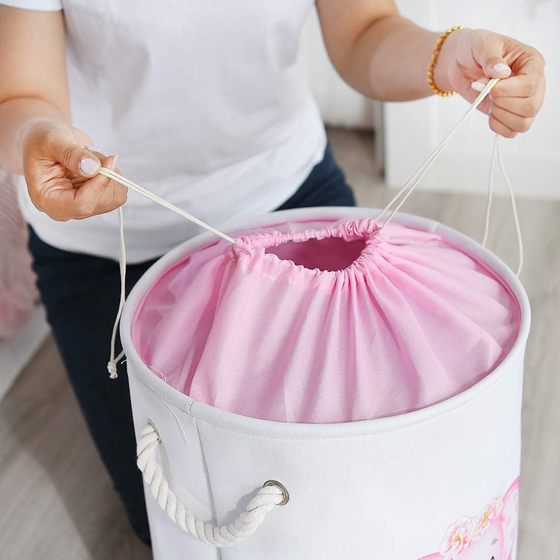 Pink Elephant Collapsible Kids Laundry Hamper with Handles