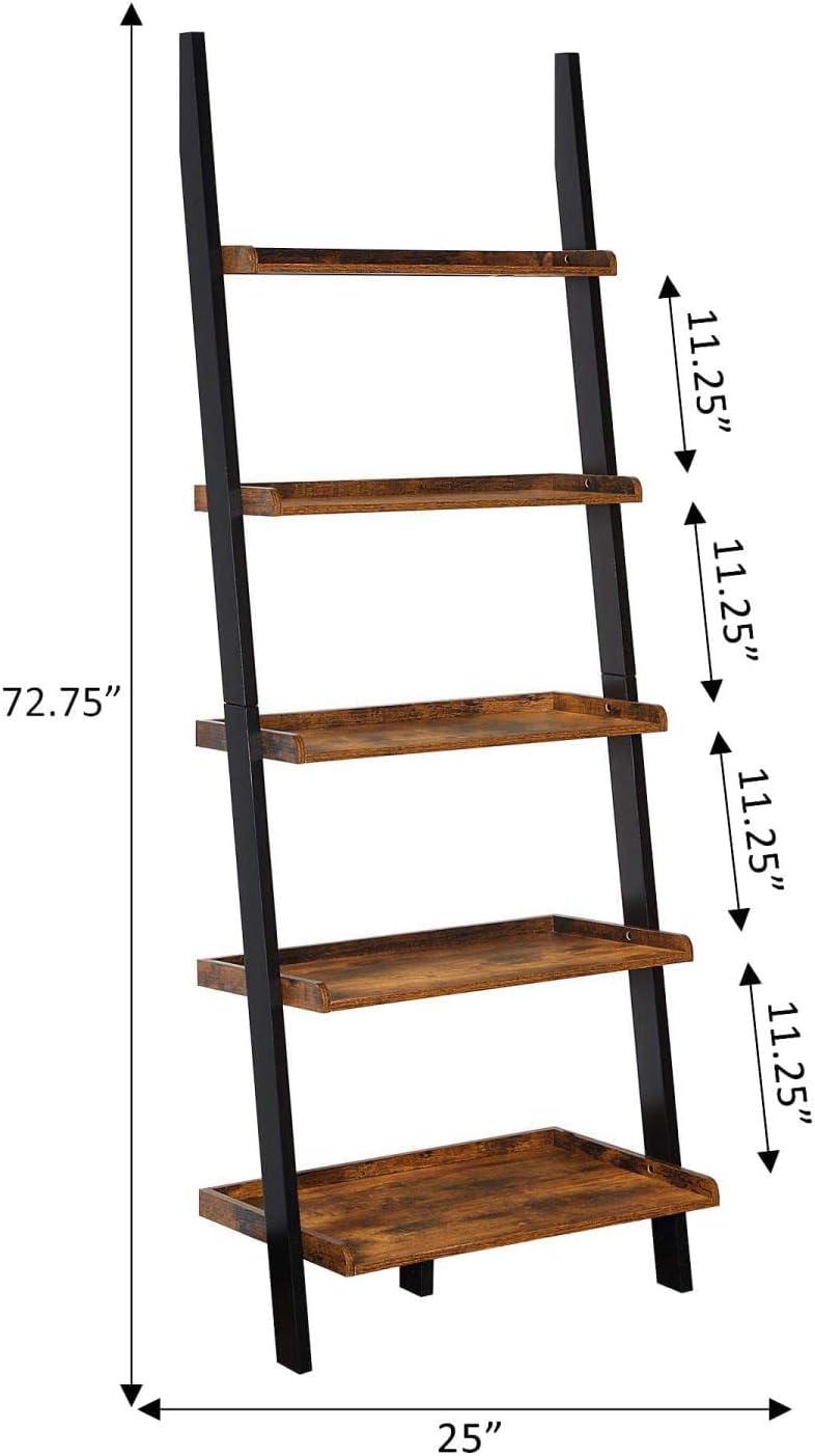 Barnwood and Black Adjustable Wood Ladder Bookshelf