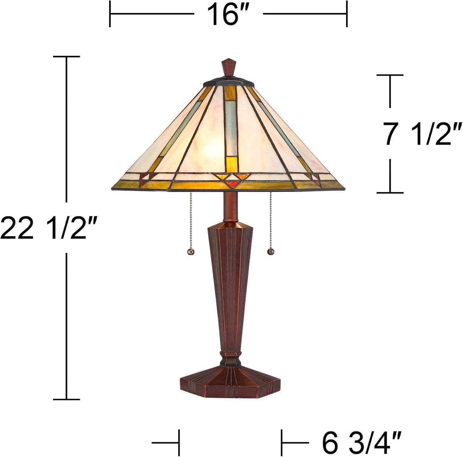 Robert Louis Tiffany Landford Traditional Mission Accent Table Lamp 22 1/2" High Bronze Stained Art Glass Shade for Bedroom Living Room Bedside Office