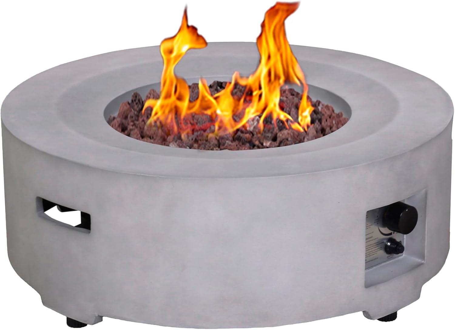 TerraFab 30'' Round Gray Concrete Propane Fire Pit Table