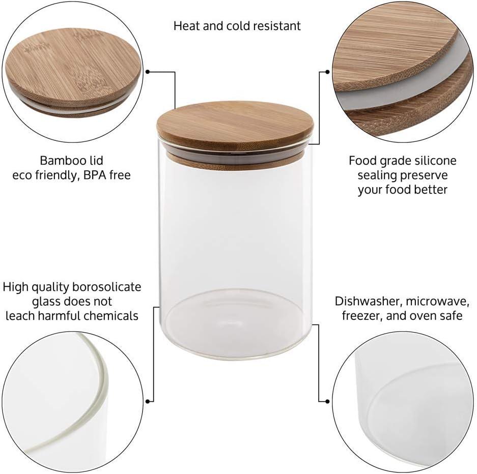 Set of 5 Clear Glass Kitchen Canisters with Bamboo Lids