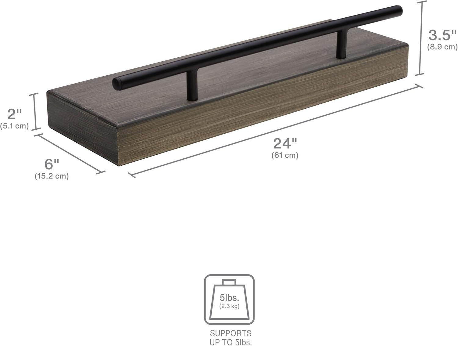 Melannco Floating Railing Shelf for Bedroom, Living Room, Bathroom, Kitchen, 24-Inch, Distressed Gray