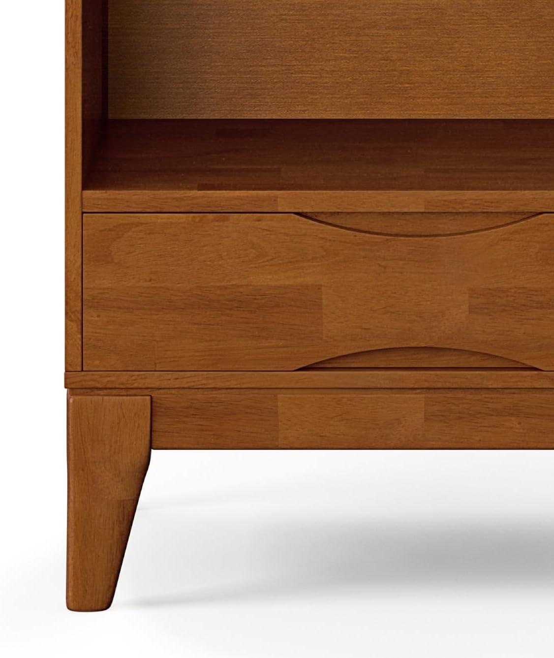 Simpli Home Harper 24"W Solid Hardwood 4 Shelf Mid-Century Modern Bookcase with Drawer and Adjustable Shelves