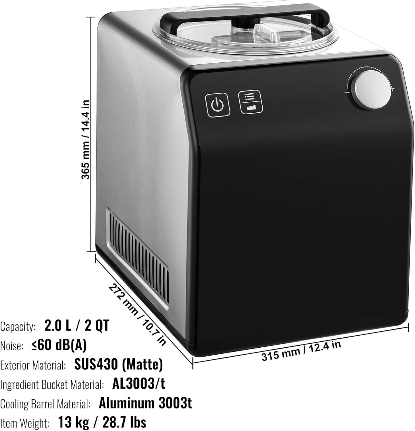 VEVOR 2 Quart Automatic Ice Cream Machine Electric Yogurt Gelato Make Black | Wayfair