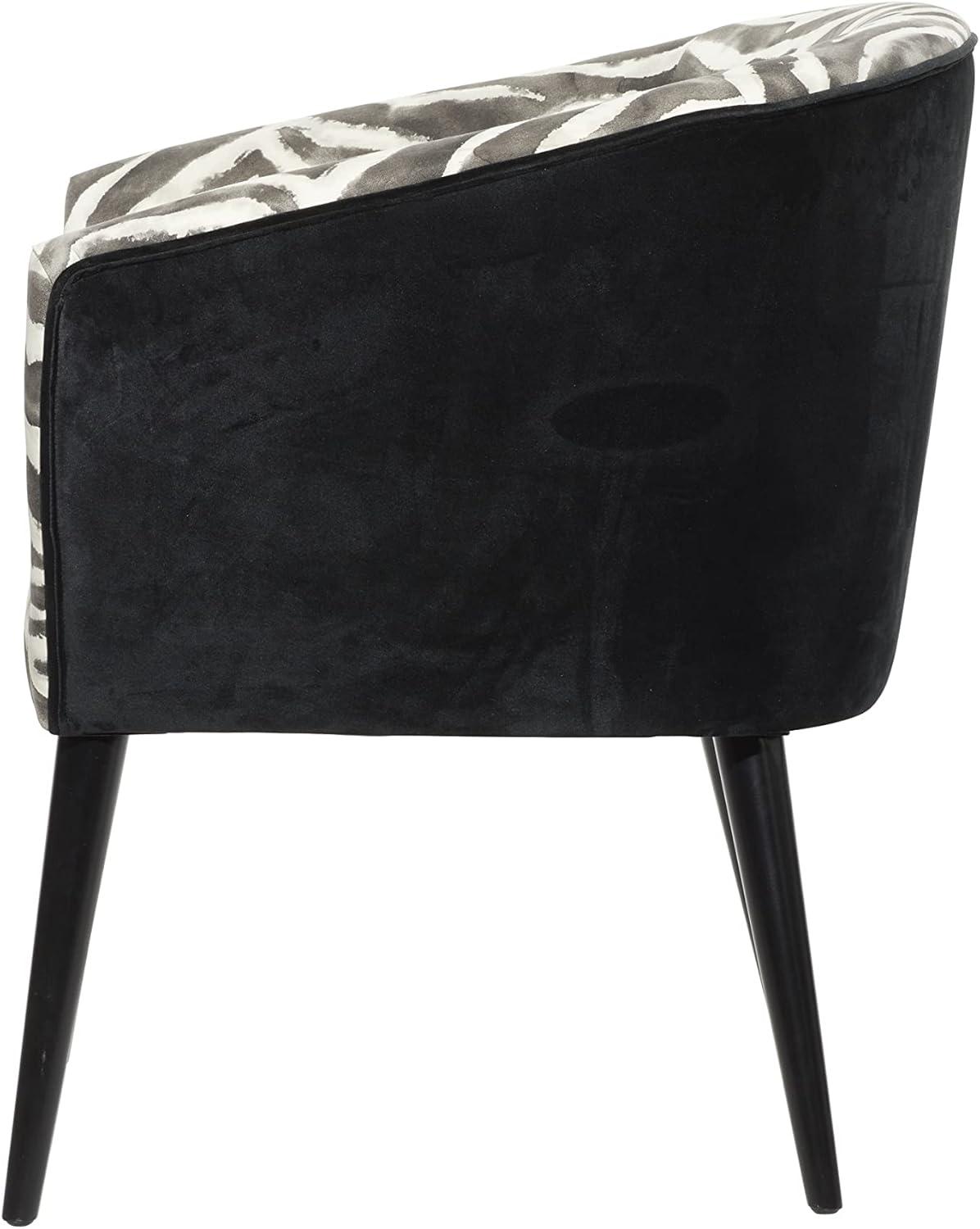 Black Velvet Zebra Print Wood Accent Chair