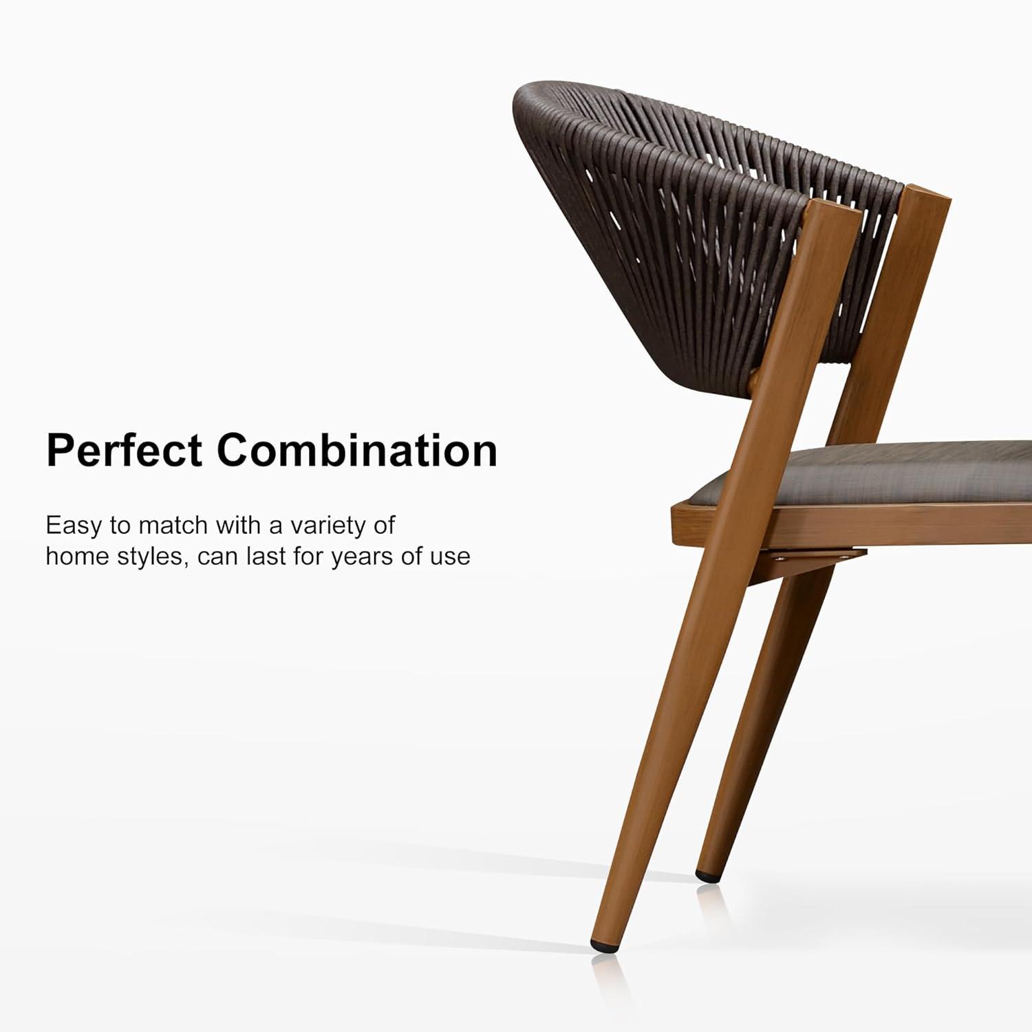 7-Piece Aluminum Wicker Dining Table and Chairs Patio Outdoor Dining Set Teak Patio Furniture Set with Cushions, Brown