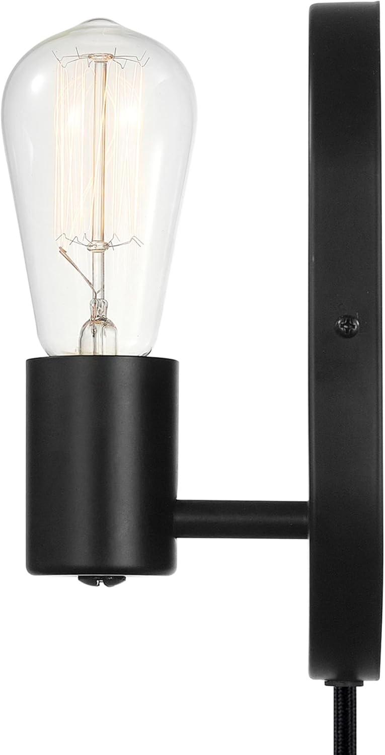 Linus 1-Light Matte Black Plug-In or Hardwire Wall Sconce - Novogratz x Globe: ETL Listed, Metal Body, No Shade