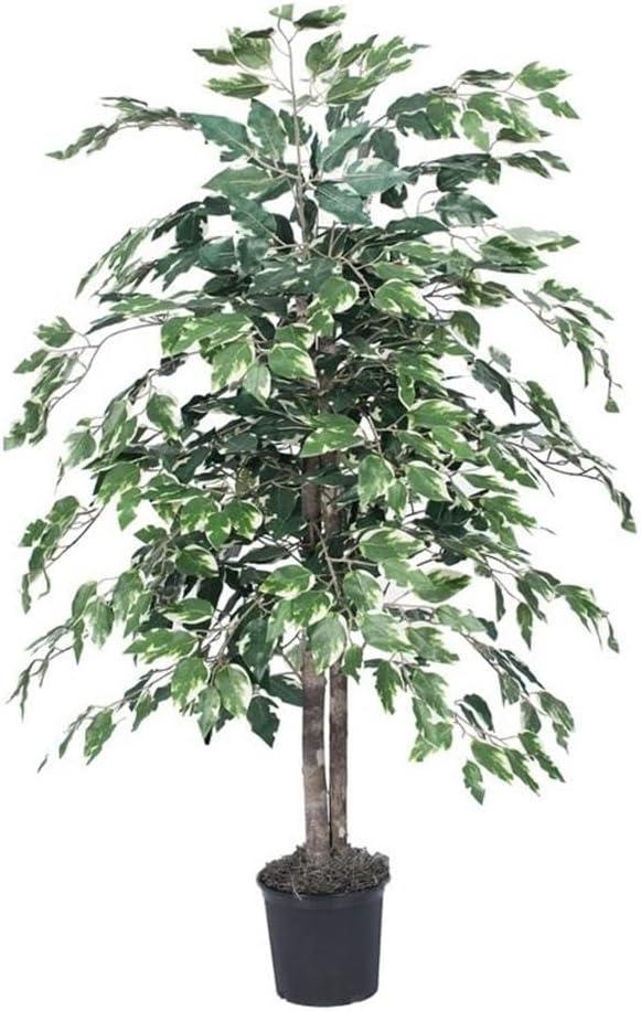 Vickerman 4' Artificial Variegated Ficus Bush, Black Plastic Pot.