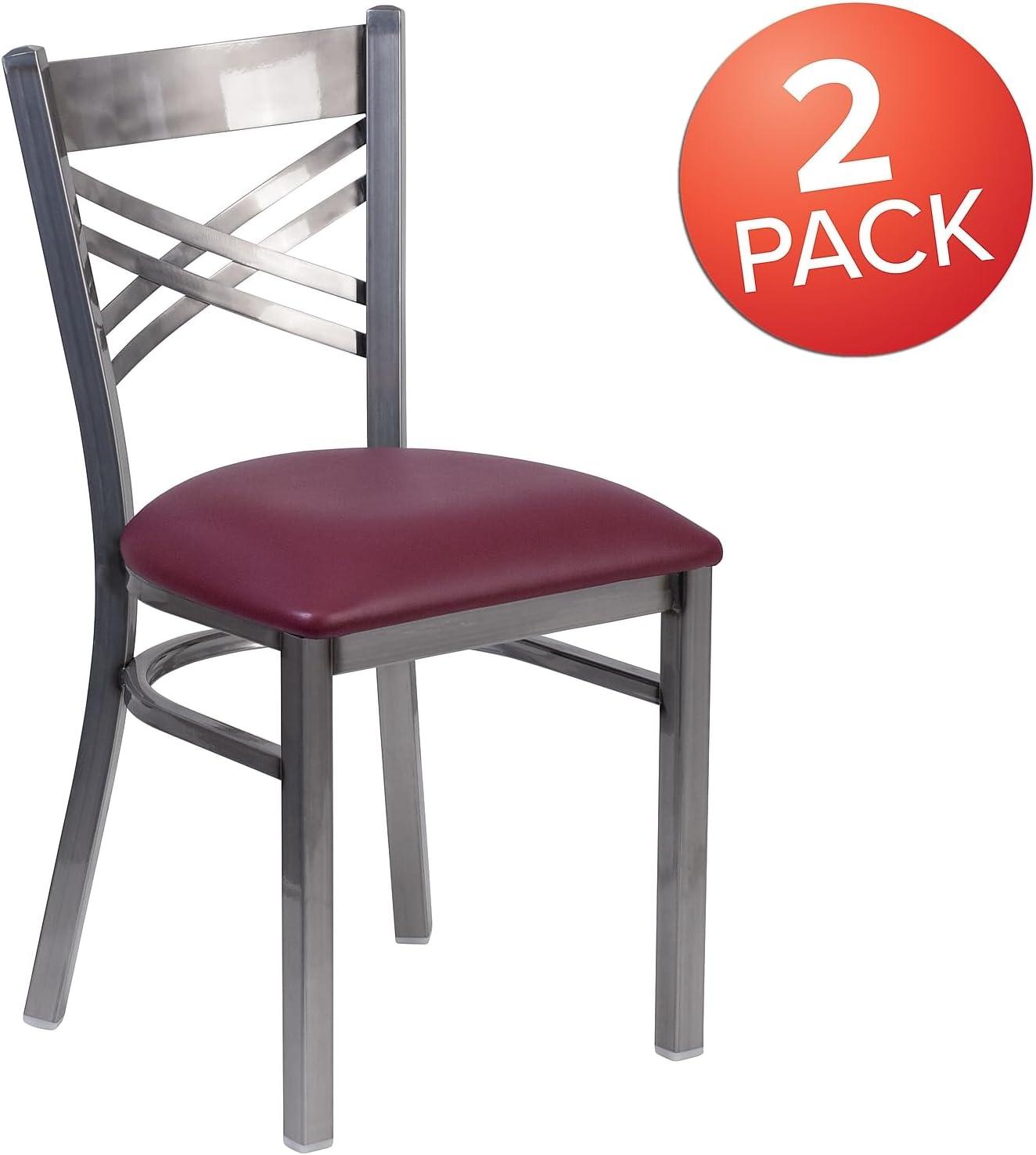 Flash Furniture Hercules Traditional Vinyl & Metal X-Back Restaurant Dining Chair Burgundy 2/Pack