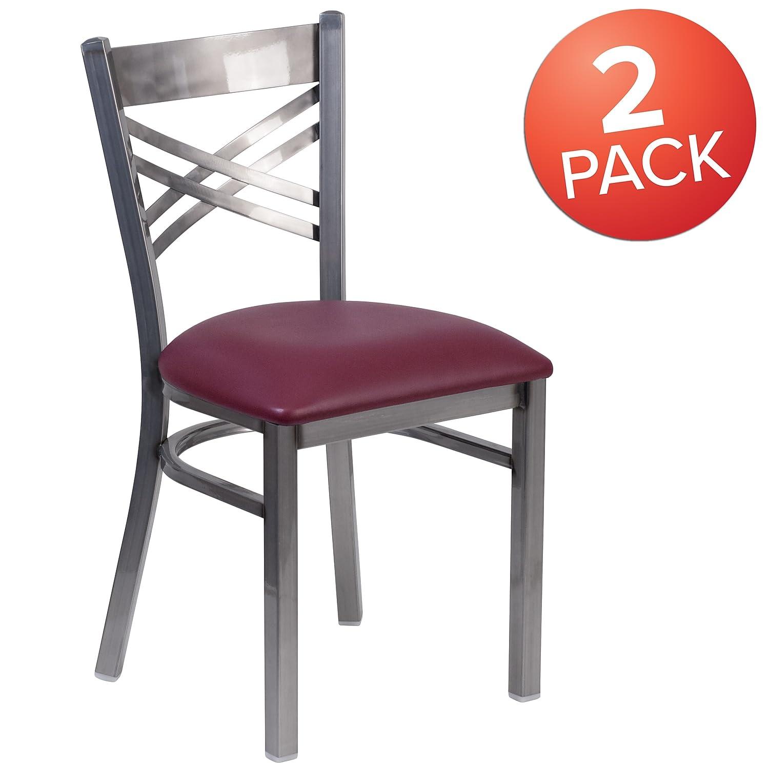 Flash Furniture Hercules Traditional Vinyl & Metal X-Back Restaurant Dining Chair Burgundy 2/Pack