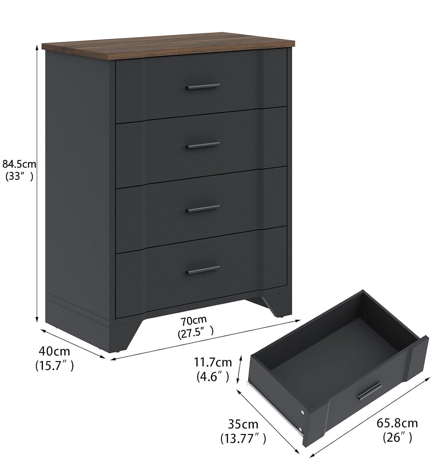 Ebern Designs Farmhouse Cherry Red Curved Tall 4 Drawers Dresser for Bedroom, 4 Chest of Drawers for Closet