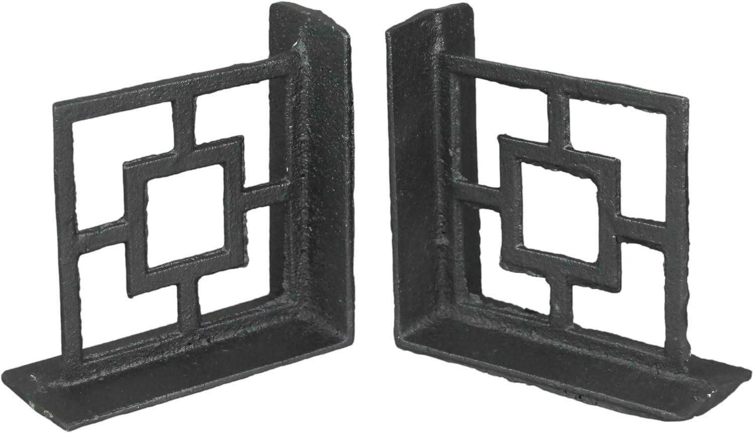 Black Cast Iron Geometric Breeze Block Bookends Set