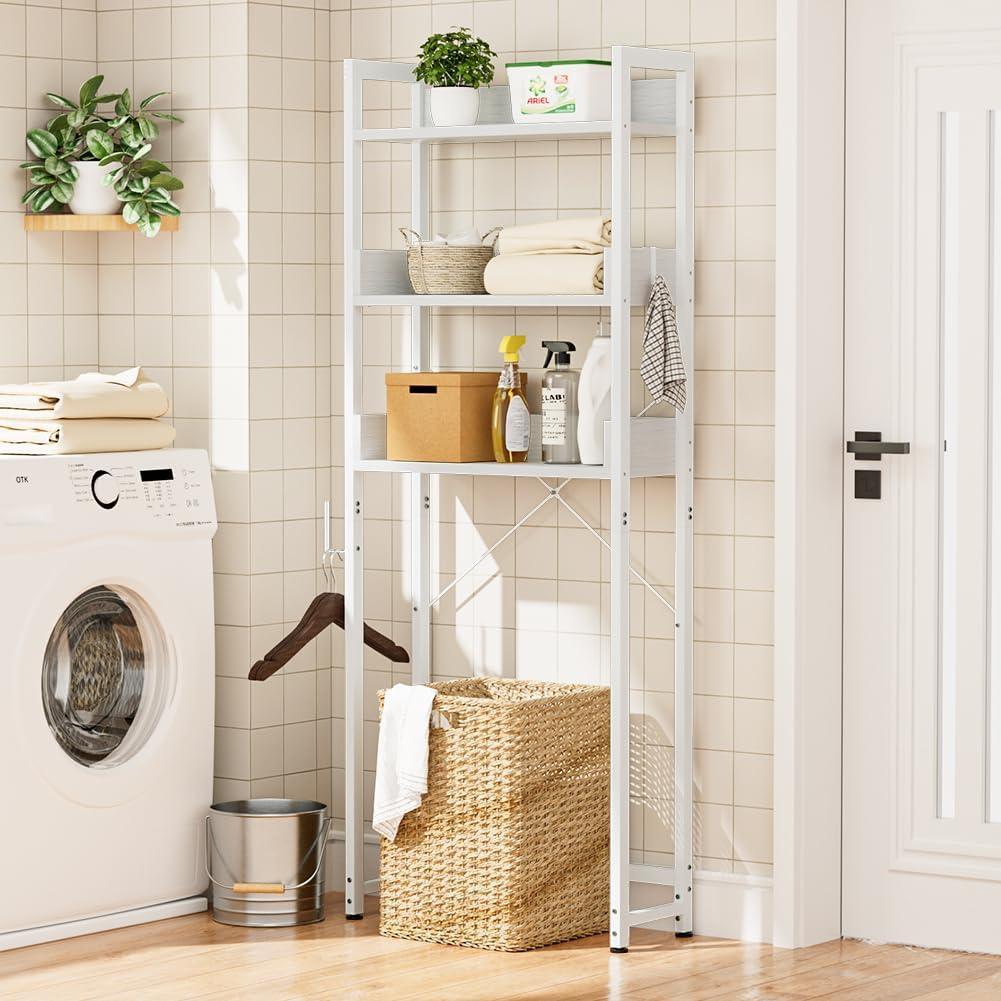 Baokaler Over Toilet Storage 3 Tier Bathroom Organizer Over Toilet Above Toilet Storage Rack Freestanding Bathroom Space Saver Over Toilet Bathroom Organizer White for Restroom, Laundry, Bamboo