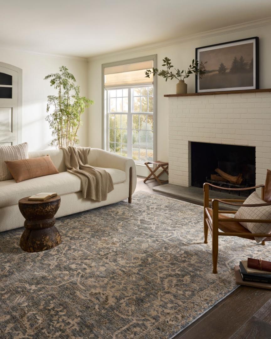 Junie I Rug Magnolia Home by Joanna Gaines x Loloi - Blue and Natural / 6'7" x 9'10"