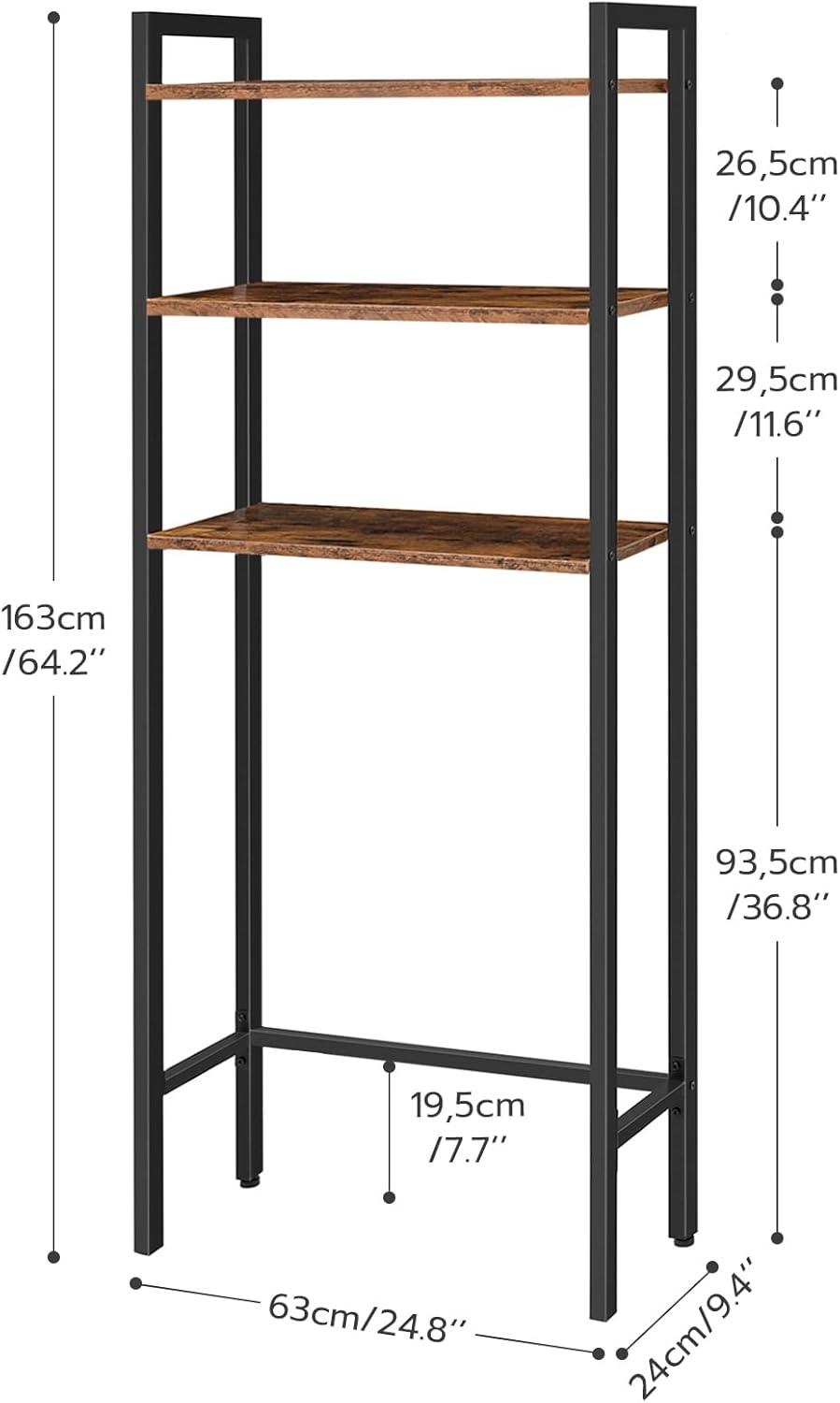 HOOBRO Over The Toilet Storage, 3-Tier Industrial Bathroom Organizer, Bathroom Space Saver with Multi-Functional Shelves, Toilet Storage Rack, Easy to Assemble, Rustic Brown BF41TS01