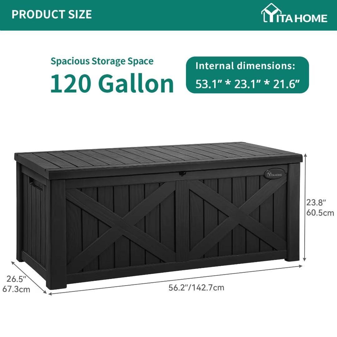 Hokku Designs Waterproof 120 Gallon Large Outdoor Indoor Patio Storage Deck Box , Outside Storage Bin for Cushion Pillows, Towels, Garden Tools