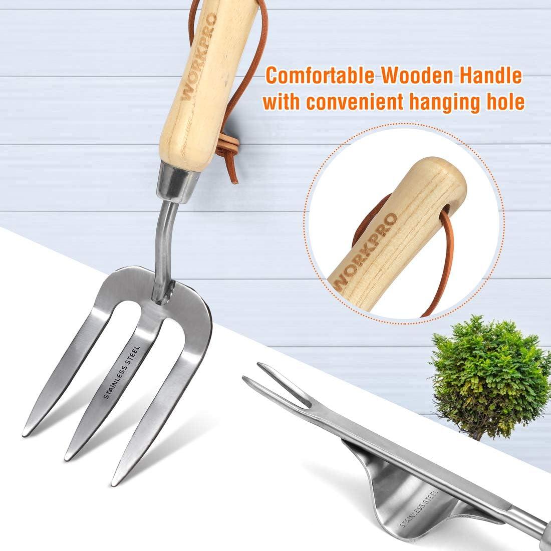 WORKPRO Garden Tools Set, 7 Piece Stainless Steel Heavy Duty Gardening Tools with Wooden Handle