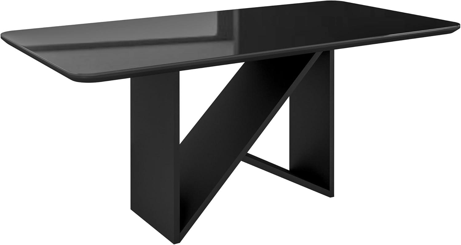 Elegant Painted Glass Dining Table for 6, Italian-Style 6-Seater Dining Table with Tempered Glass Top and Elegant Wood Base, Modern and Sophisticated Design for Dining Rooms, Black
